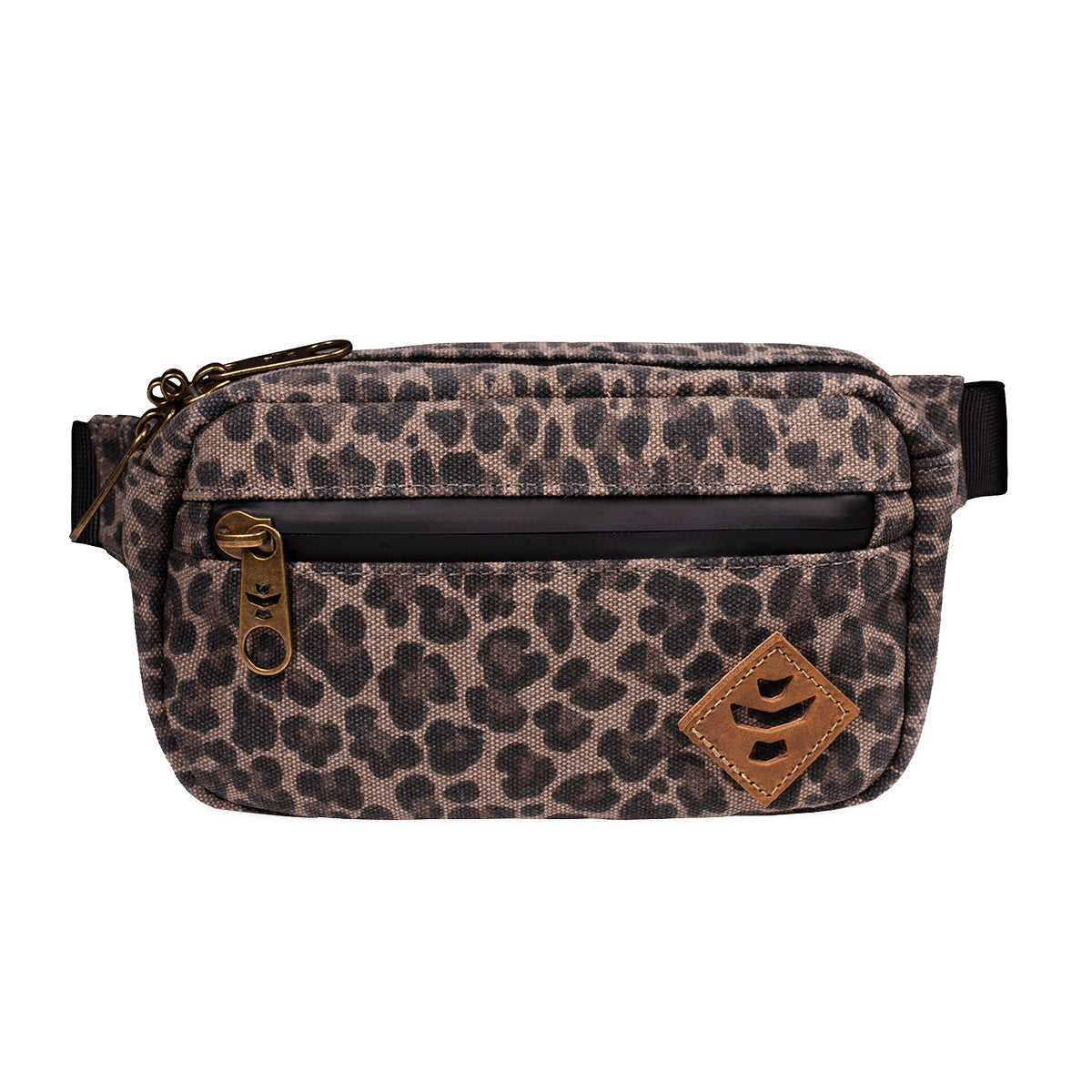 revelry the companion smell proof crossbody bag leopard front view.jpg revelry the companion smell proof crossbody bag leopard front view.jpg